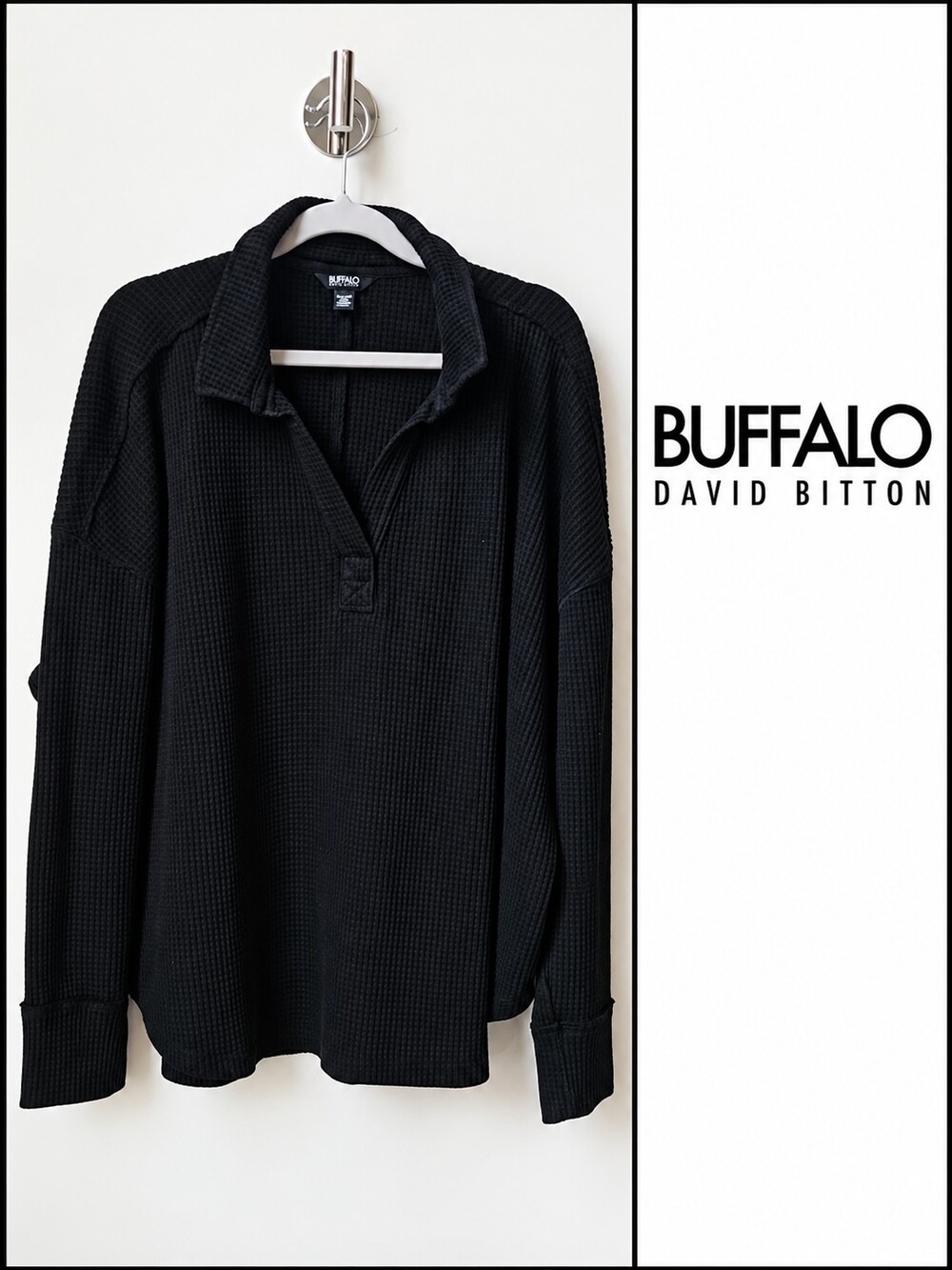 Buffalo David Bitton Black Waffle Knit Oversized Pullover – Women’s XXL